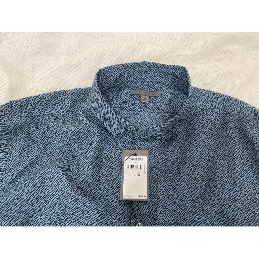 John Varvatos Dutch Blue Abstract Tiger Print Button Down Shirt XL W523Z2-84KC